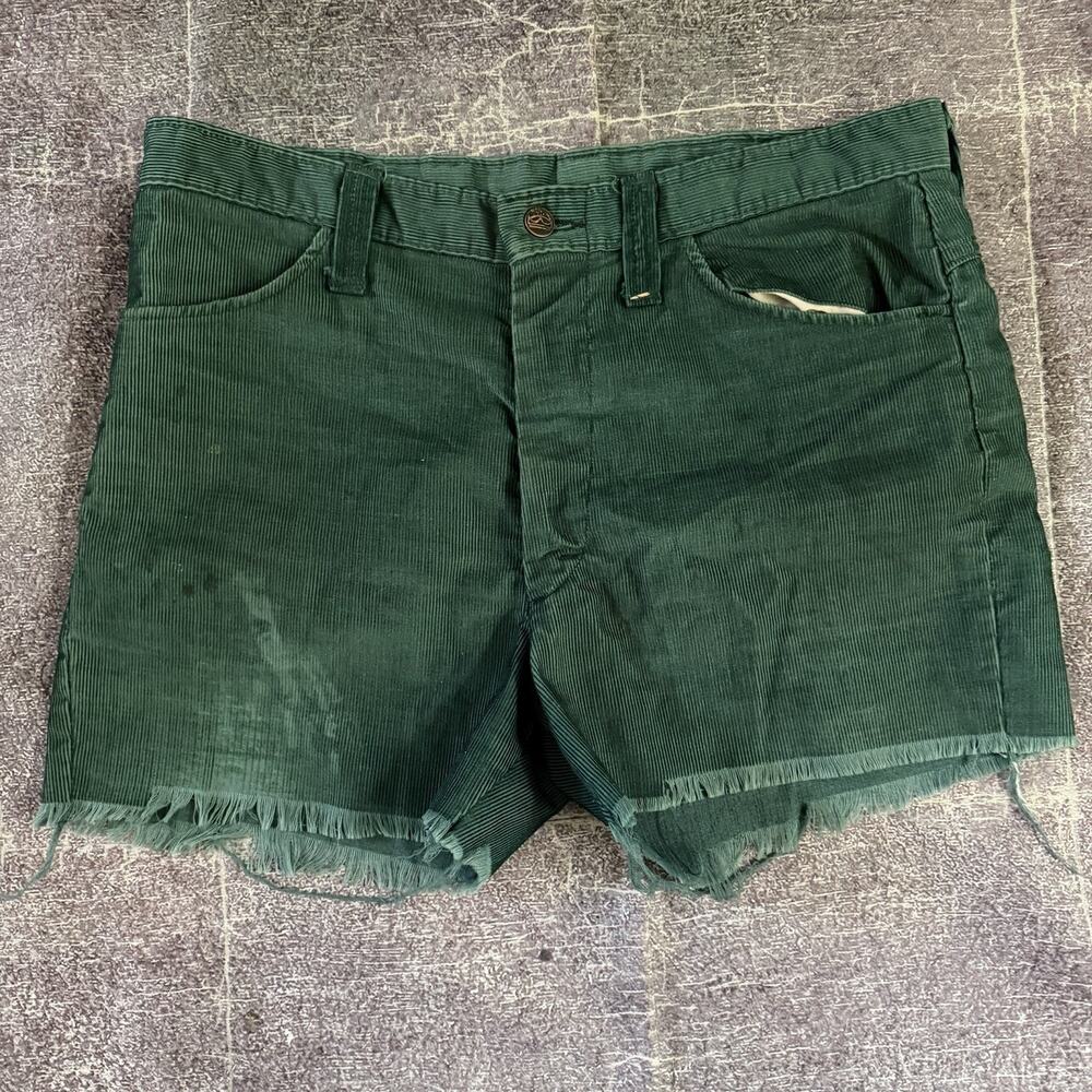 Men's Vintage 60s Kings Road Sears 4" Forest Green Corduroy Cut Off Shorts Sz 32
